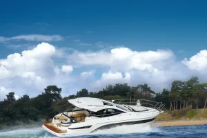Bavaria SR41 side view modern motor yacht